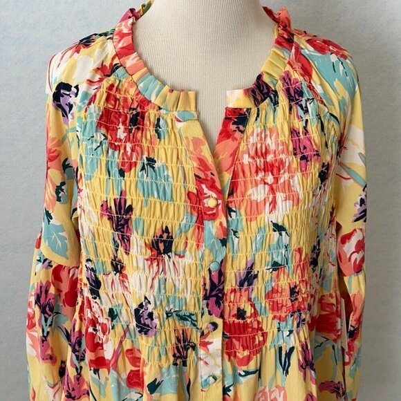 Cafe Marrakesh Ruffle Neck Button Up Ruched Blouse, Size 3X - Picture 2 of 9